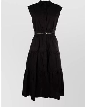 Michael Kors Dress Belted Waist Sleeveless Tiered Skirt - Black