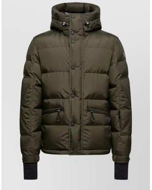 Moncler Hooded Down Jacket Quilted Zip Pockets - Green