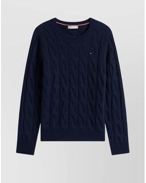Tommy Hilfiger Crew Neck Long Sleeve Cable Knit Sweater - Blue