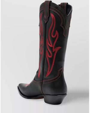 Sonora Boots Embroidered Calf Leather Western Boots - Black