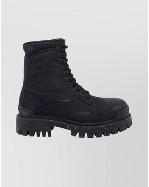 Balenciaga Canvas Combat Ankle Boots - Black