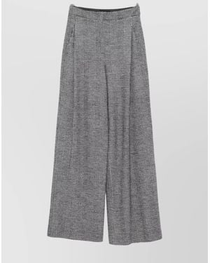 Emporio Armani High Waist Checked Pants Pleated Front - Gray