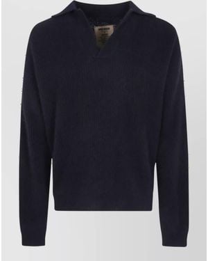 Uma Wang Raccoon Wool Long-Sleeve Polo Jumper - Blue