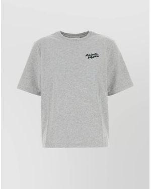 Maison Kitsuné Cotton Ribbed Logo-Embroidered T-Shirt - Gray