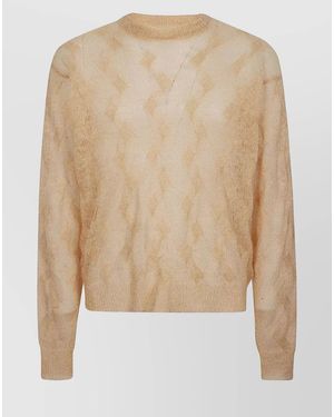 Stussy Wool Blend Crew Neck Jumper With Geometric Pattern - Natural