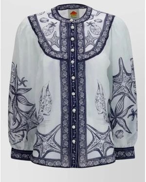 FARM Rio Coast Scarf Nautical Long Sleeve Blouse - Blue