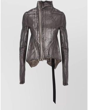 Rick Owens High Neck Metallic Finish Cotton Jacket - Gray