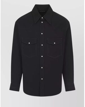 Lemaire Western Shirt With Pointed Collar And Pockets - Blue