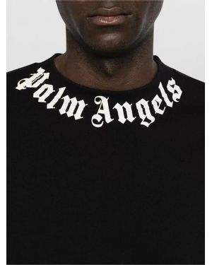 Palm Angels Cotton Logo Crewneck Sweatshirt - Black