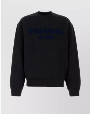 DSquared² Cotton Sweatshirt With Ribbed Cuffs And Hem - Blue