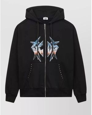 Gcds Hooded Zip Jacket Graphic Print Studs - Black