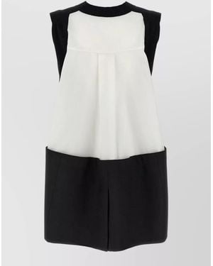 Sacai Cotton Asymmetric Patchwork Mini Dress - White