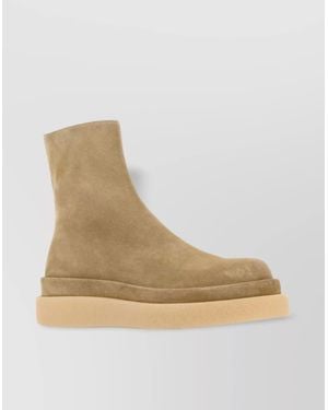Jil Sander Suede Flat Sole Ankle Boots - Natural