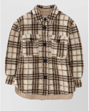 Isabel Marant Harveli Checked Overshirt Chest Pockets Collar - Natural