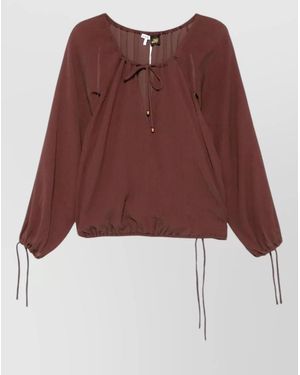Loewe Silk Cotton Blend Blouse Drawstring Neckline - Red
