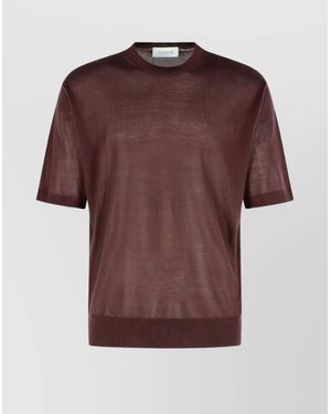 Laneus Short Sleeve Round Neck Sheer Sweater - Brown