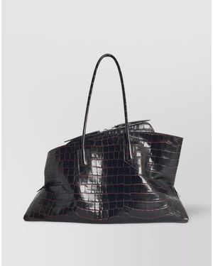 The Attico Medium Croc-Effect Leather Top-Handle Bag - Black