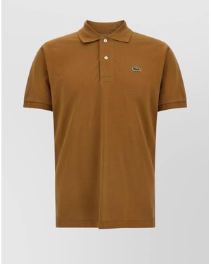 Lacoste Polo Shirt With Logo Patch And Collar - Brown