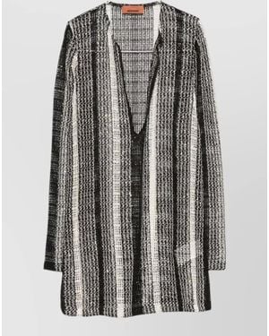 Missoni Cotton Blend Striped Knit Open Cardigan - Grey