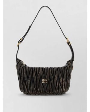 Miu Miu Leather Shoulder Bag Adjustable Strap Hardware - Black