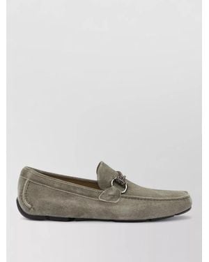 Ferragamo Suede Leather Driver Loafers - Grey