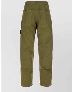 Stone Island Cotton Trousers Buttoned Pockets Belt Loops - Green