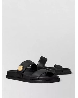 Tory Burch Romy Leather Double Strap Slide Sandals - Black