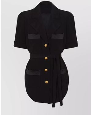 Balmain Belted Lapel Collar Shirt Pockets - Black