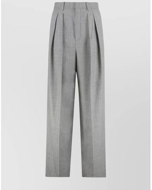 Saint Laurent Wool Pants Wide-Leg Pleated Design - Gray