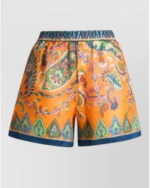 Etro Paisley Print Shorts Contrasting Hem Design - Orange