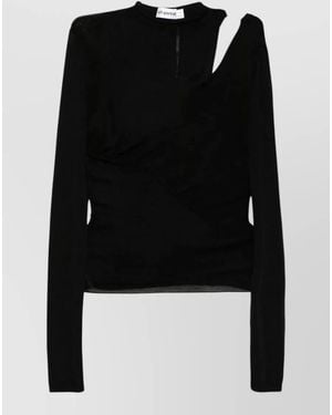 Self-Portrait Cut Out Viscose Knit Long Sleeve Top - Black