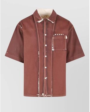 Marni Cotton Shirt Short Sleeves Chest Pocket - Red