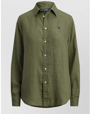Polo Ralph Lauren Long Sleeve Shirt Collared Neck Buttons - Green