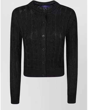 Ralph Lauren Cable Knit Long Sleeve Cardigan Ribbed Cuffs Hem - Black