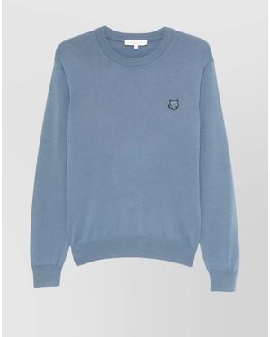Maison Kitsuné Ribbed Crew Neck Cotton Jumper - Blue