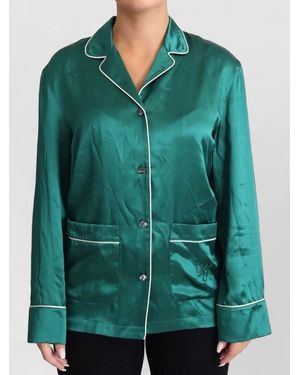 Dolce & Gabbana Silk Long-Sleeve Pajama Shirt - Green