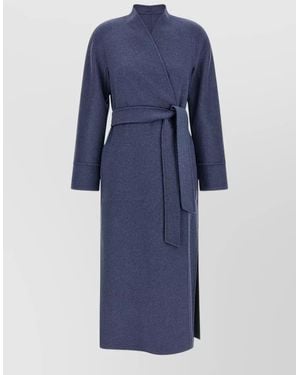 Max Mara Wool Reversible Belted Coat - Blue