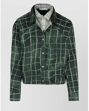 Acne Studios Layered Cotton Shirt Checkered Design - Green