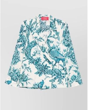 F.R.S For Restless Sleepers Silk Shirt Floral Pattern Notched Lapels - Blue