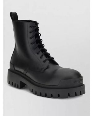 Balenciaga Calf Leather Lace-Up Boots - Black