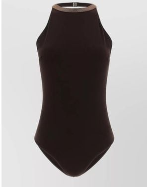 Brunello Cucinelli Precious Collar Halterneck One Piece Swimsuit - Black