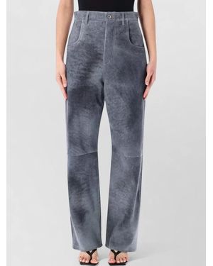Bottega Veneta Suede Leather Trousers Wide Leg Tailoring - Blue