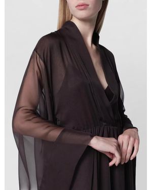 Alberta Ferretti Long Sleeve Layered Sheer Dress V Neckline - Brown