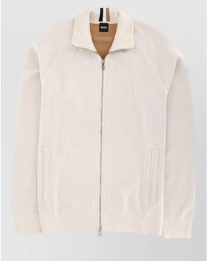 BOSS H Idino High Collar Knit Jacket - Natural