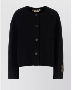 Marni Crewneck Cardigan With Long Sleeves And Pockets - Black