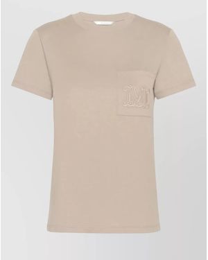 Max Mara Crew Neck Top Pocket Detail Short Sleeves - Natural