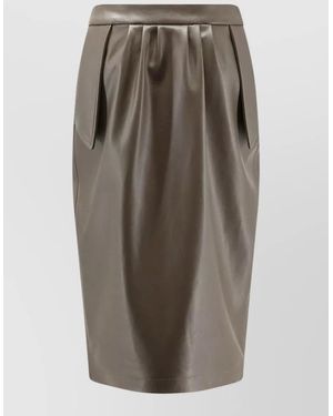 Stella McCartney High Waist Pleated Midi Skirt Pockets - Brown
