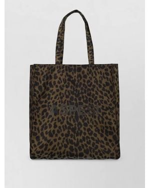 Aspesi Logo Tote Bag Animal Print Dual Handles - Black