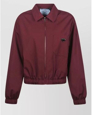 Prada Poplin Jacket Chest Pocket Elasticated Hem - Red