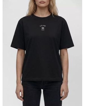 Celine Ribbed Crew Neck Cotton Jersey Short-Sleeve T-Shirt - Black